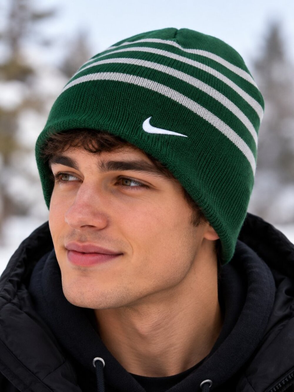 Nike Swoosh Multi Stripe Beanie – Gorge Green/Grey – NWT